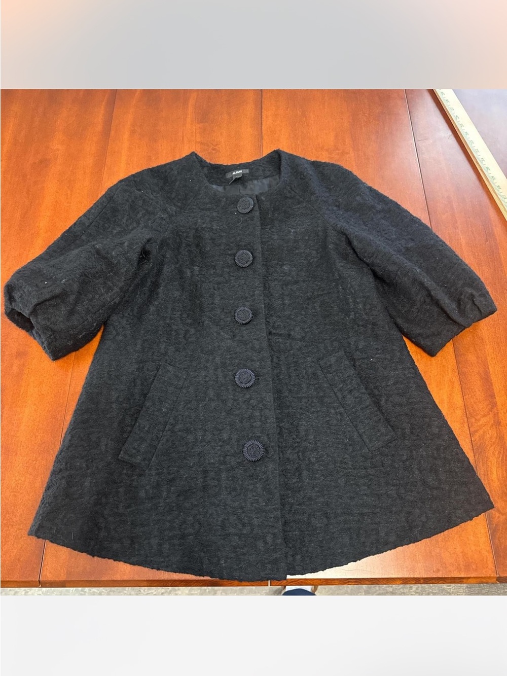 Alfani Black Textured Short-Sleeve Coat with Front Buttons